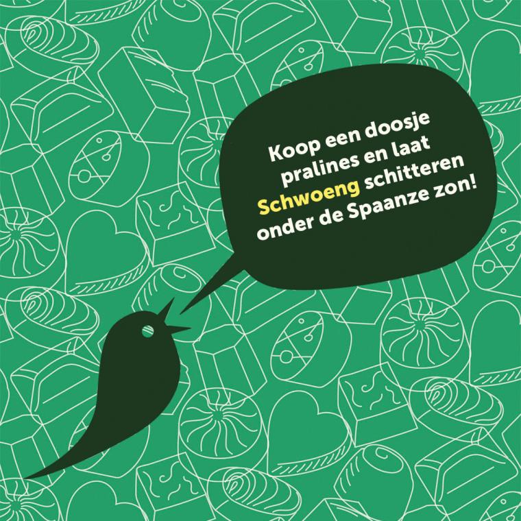 Koop een doosje pralines en laat Schwoeng schitteren onder de Spaanse zon!